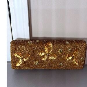 Bijoux Terner Gold Beaded Sequin Butterfly Evening Clutch Shoulder Bag 004431